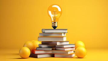 Educational books and light bulb. Generative Ai photo