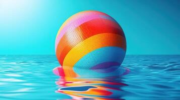Colorful beach ball floating in a pool. photo