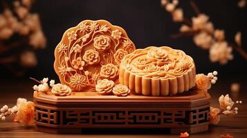 Mooncake for Mid-Autumn Festival, concept of traditional festive chinese food. photo