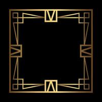 Art Deco Gold Square vector frame on black. Isolated metal border with empty space