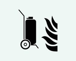 con ruedas portátil fuego extintor supresión equipo negro blanco silueta firmar símbolo icono clipart gráfico obra de arte pictograma ilustración vector