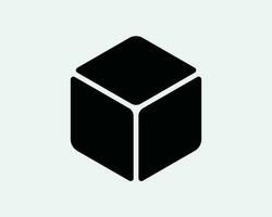 3D Cube Icon. Square Box Geometry Geometric Shape Block Brick Polygon Object Black Sign Symbol Artwork Graphic Illustration Clipart Vector Cricut