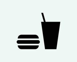 Food and Drink Icon Burger Soda Cup Soft Drinks Pop Hamburger Black White Silhouette Symbol Sign Graphic Clipart Artwork Illustration Pictogram Vector