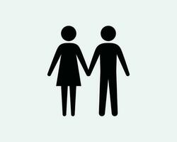 Male Female Stick Figure Holding Hands Dating Relationship Husband Wife in Love Black and White Icon Sign Symbol Vector Artwork Clipart Illustration