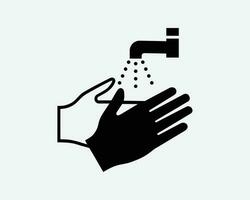 lavar manos mano Lavado agua grifo limpiar higiene práctica negro blanco silueta símbolo icono firmar gráfico clipart obra de arte ilustración pictograma vector