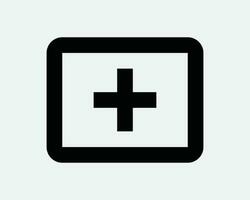 Plus Sign Cross in a Box Outline Add New Black and White Line Icon Sign Symbol Vector Artwork Clipart Illustration