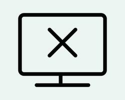 Display Screen Off Icon. Computer Monitor PC Error Problem Cross X Issue Black White Line Sign Symbol Illustration Artwork Graphic Clipart EPS Vector