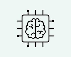 Artificial Intelligence Icon. AI Brain Computer Chip Circuit Processor CPU Technology Sign Symbol Black Artwork Graphic Illustration Clipart EPS Vector