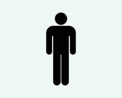 Stick Figure Person Icon. Man Male Boy Human Stand Pose Character Toilet Bathroom Sign Symbol Black Artwork Graphic Illustration Clipart EPS Vector