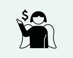 hembra ángulo inversor icono. mujer niña negocio invertir dinero Finanzas financiero inversión banco símbolo. mujer de negocios firmar vector gráfico clipart