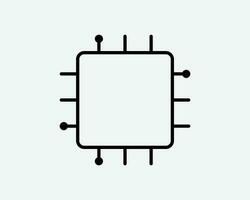 Computer Chip Icon. Tech Technology Processor Circuit CPU AI Memory Semiconductor Sign Symbol Black Artwork Graphic Illustration Clipart EPS Vector