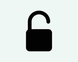 Unlock Icon. Open Security Secure Password Safe Safety Privacy Release Unlatched Sign Symbol Black Artwork Graphic Illustration Clipart EPS Vector