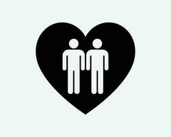 Gay Couple In Love Icon LGBT LGBTQ Two Men Relationship Black White Silhouette Sign Symbol Icon Vector Graphic Clipart Illustration Artwork Pictogram