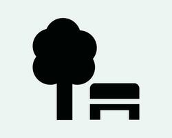 Park Bench Tree Chair Seat Sit Garden Landscape Nature Woods Black and White Icon Sign Symbol Vector Artwork Clipart Illustration