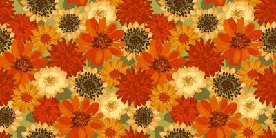 Autumn seamless pattern with flowers. Vector background for various surface. Hand drawn textures.