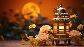 Lanterns and chrysanthemum flower. photo