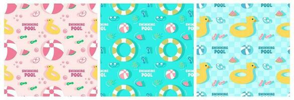 Set of Swimming Pool Seamless Pattern Vector Illustration with Summer Vacation Element in Flat Cartoon Template Hand Drawn