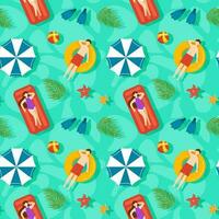 Swimming Pool Seamless Pattern Vector Illustration with Summer Vacation Element in Flat Cartoon Template Hand Drawn