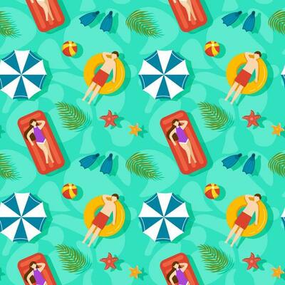 Swimming Pool Seamless Pattern Vector Illustration with Summer Vacation Element in Flat Cartoon Template Hand Drawn