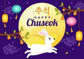 contento Chuseok día vector ilustración de coreano acción de gracias evento con cosecha festival celebrar en otoño noche antecedentes mano dibujado plantillas