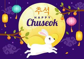 Happy Chuseok Day Vector Illustration of Korean Thanksgiving Event with Harvest Festival Celebrate on Autumn Night Background Hand Drawn Templates