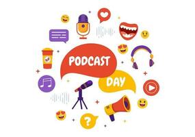 International Podcast Day Vector Illustration on September 30 with Broadcasting Studio Tools to Event Livestream in Cartoon Hand Drawn Templates