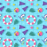 Swimming Pool Seamless Pattern Vector Illustration with Summer Vacation Element in Flat Cartoon Template Hand Drawn