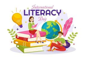 International Literacy Day Vector Illustration on 8th September with Book and Educational Equipment in Education Holiday Cartoon Hand Drawn Templates