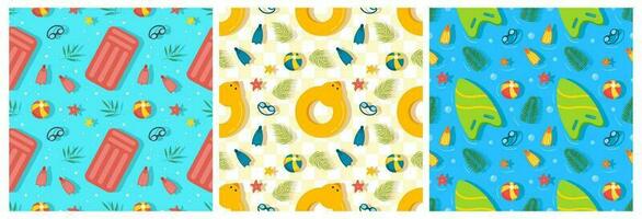 Set of Swimming Pool Seamless Pattern Vector Illustration with Summer Vacation Element in Flat Cartoon Template Hand Drawn
