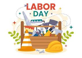 Happy Labor Day Vector Illustration with Various Construction Tools for Workers Buildings in Flat Cartoon Hand Drawn Background Templates