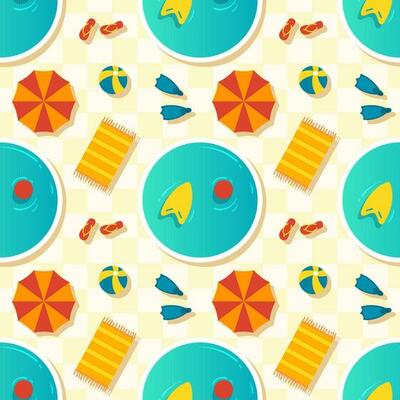 Swimming Pool Seamless Pattern Vector Illustration with Summer Vacation Element in Flat Cartoon Template Hand Drawn