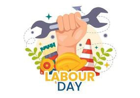 Happy Labor Day Vector Illustration with Various Construction Tools for Workers Buildings in Flat Cartoon Hand Drawn Background Templates