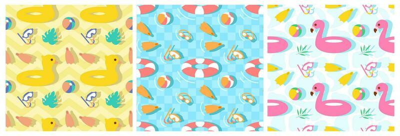 Set of Swimming Pool Seamless Pattern Vector Illustration with Summer Vacation Element in Flat Cartoon Template Hand Drawn