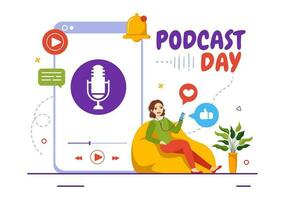 International Podcast Day Vector Illustration on September 30 with Broadcasting Studio Tools to Event Livestream in Cartoon Hand Drawn Templates