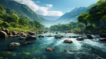Danube river with rocky riversides. photo