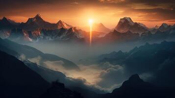 Abstract gray landscape with misty fog till horizon over mountain. photo
