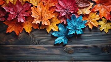 Frame of autumn leaves and pumpkins. photo