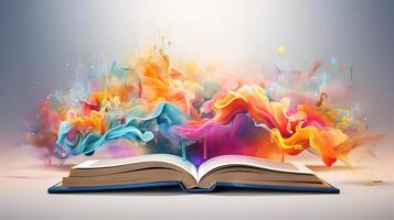 Fantasy book with magic light and sparkles. photo