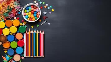 Back to school witch school supplies. photo