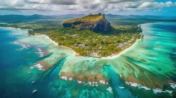 Aerial view of Mauritius island, bright color. Generative Ai photo