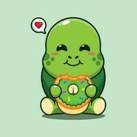 cute turtle eating donut cartoon vector illustration.