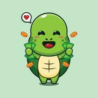 cute turtle holding money cartoon vector illustration.