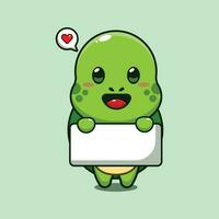 cute turtle holding greeting banner cartoon vector illustration.