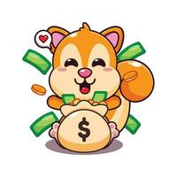 cute squirrel with money bag cartoon vector illustration.