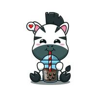 cute zebra drink bubble milk tea cartoon vector illustration.