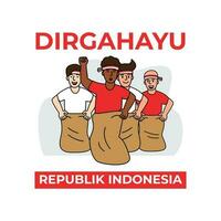 saco carrera o balap karung competencia durante indonesio independencia día celebraciones vector