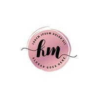 KM Initial Letter handwriting logo with circle brush template vector