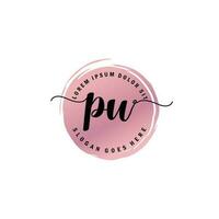 PW Initial Letter handwriting logo with circle brush template vector