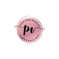 PV Initial Letter handwriting logo with circle brush template vector