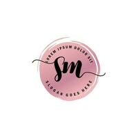 SM Initial Letter handwriting logo with circle brush template vector